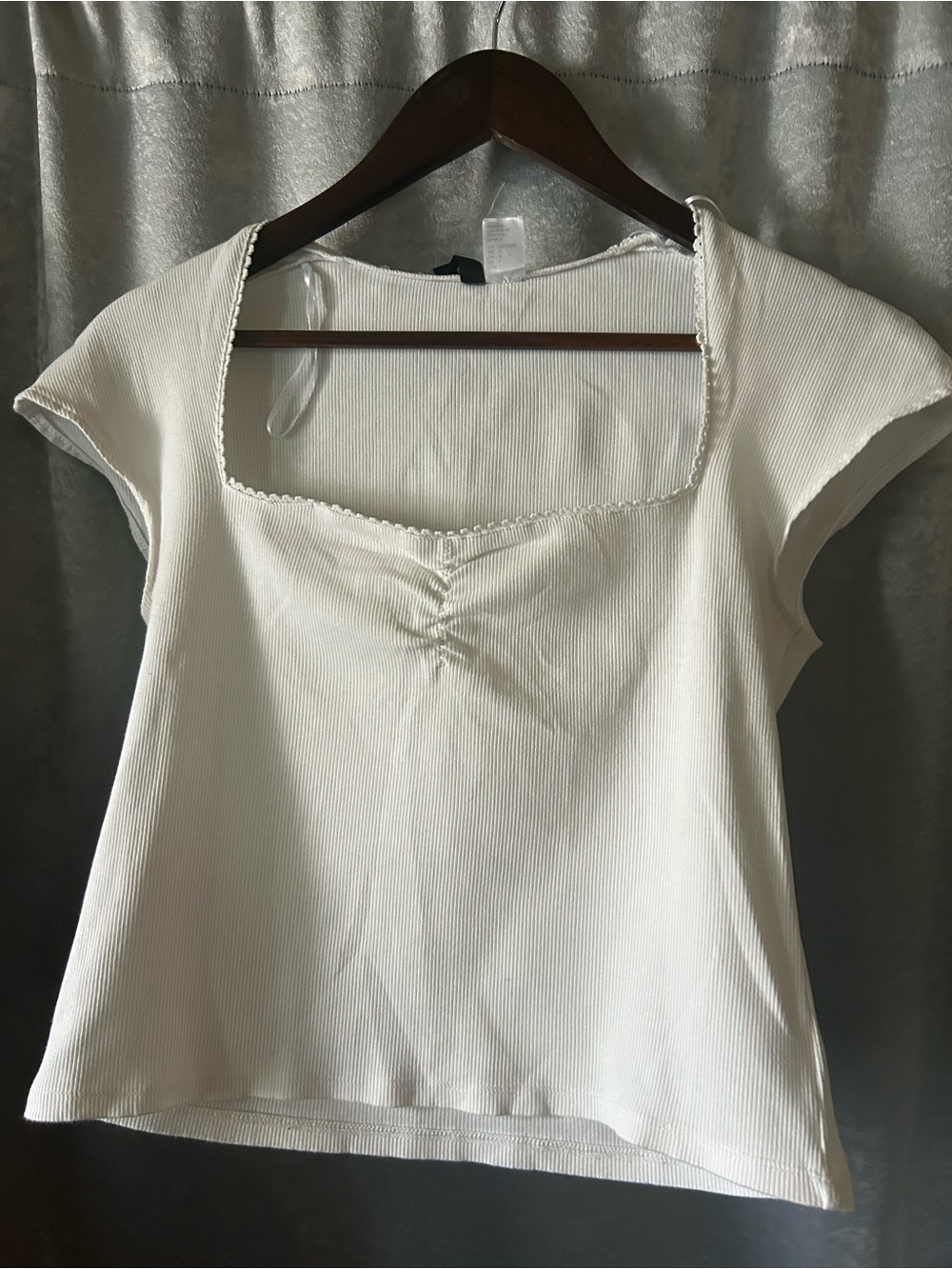 H&M White Square Neck Ribbed Short Sleeve Top